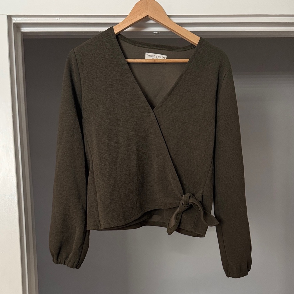 Madewell Deep Olive Wrap Blouse